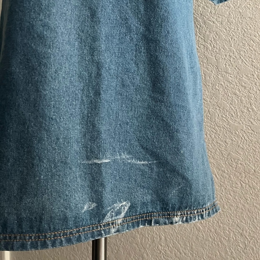 Anthropologie Maeve denim Shift Dress Size XS lace up sleeve w bleach at bottom - Picture 6 of 7
